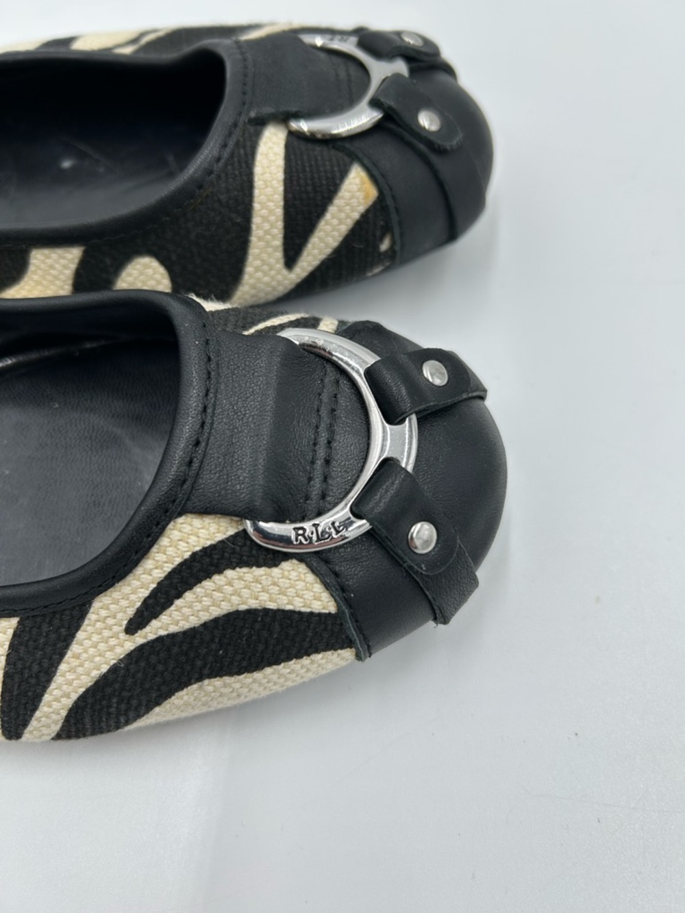 Ralph Lauren Zebra Print Black & Cream Slip-On Ballet Flats 8.5 - Picture 7 of 8